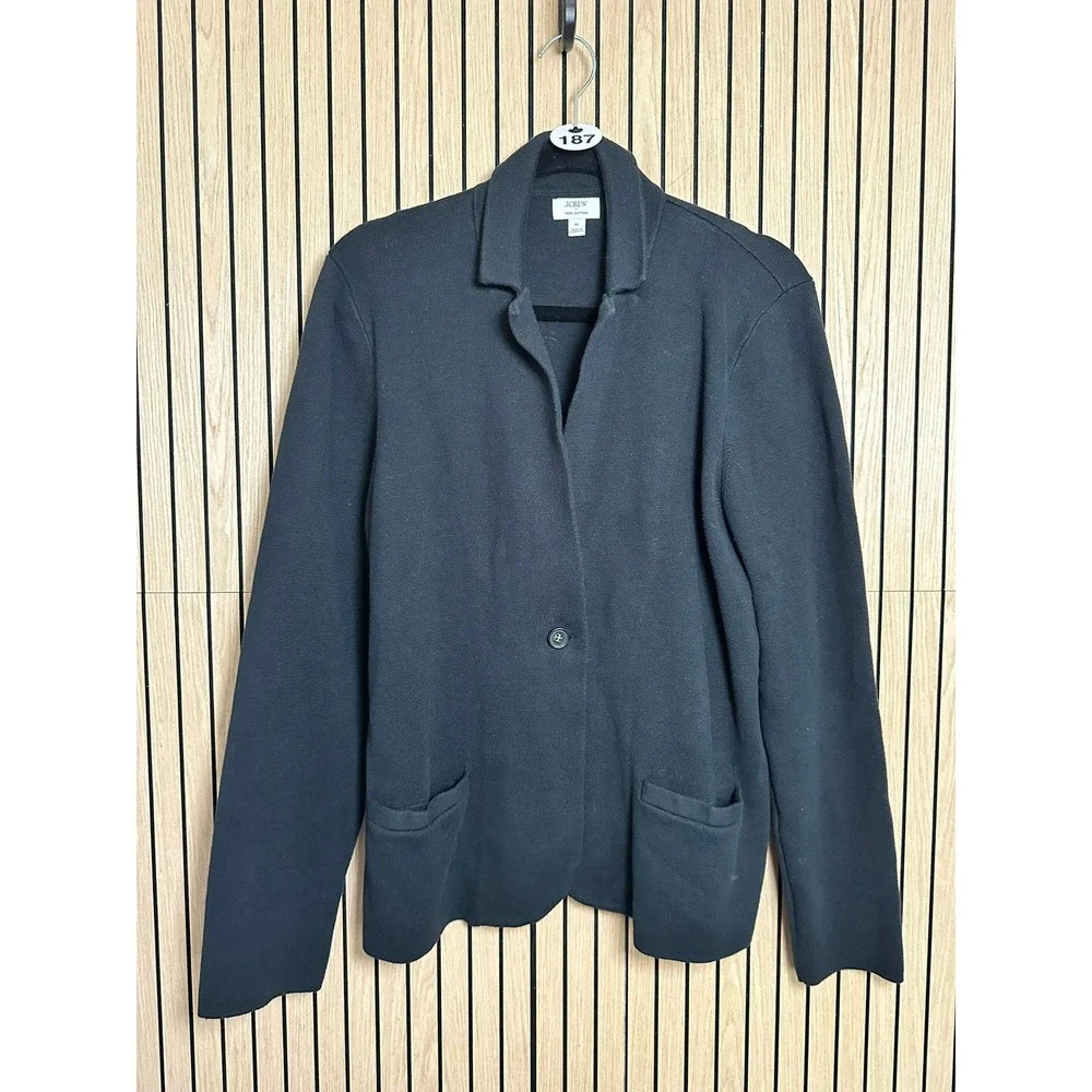 187 J.Crew Womens Black 100% Cotton Knit Blazer Sweater Jacket (XL, EUC)